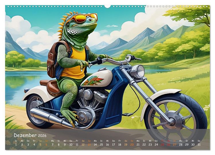 Produktbild: Tierische Motorradfahrer (Wandkalender 2026 DIN A2 quer), CALVENDO Monatskalender