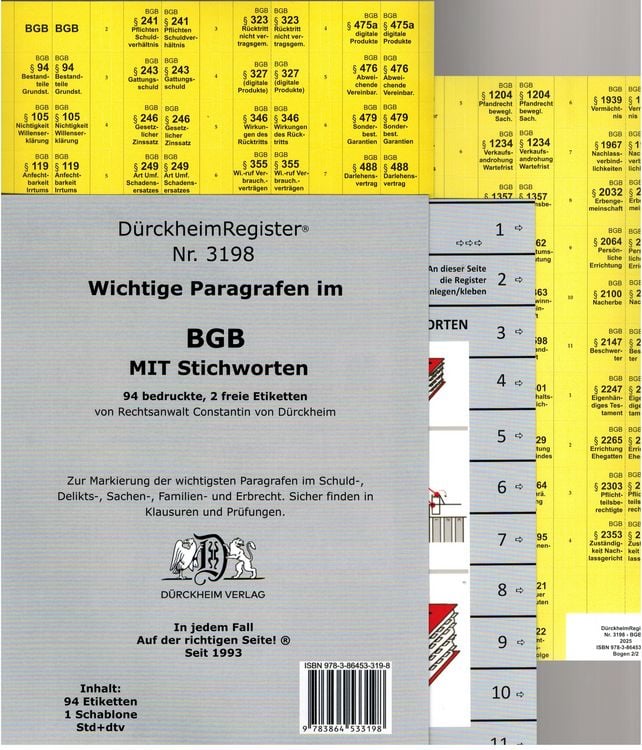 Produktbild: D&uuml;rckheimRegister&reg; BGB - WICHTIGE &sect;&sect; MIT STICHWORTEN Im B&uuml;rgerlichen Gesetzbuch