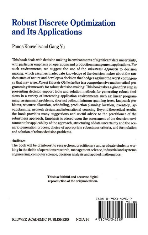 Produktbild: Robust Discrete Optimization and Its Applications