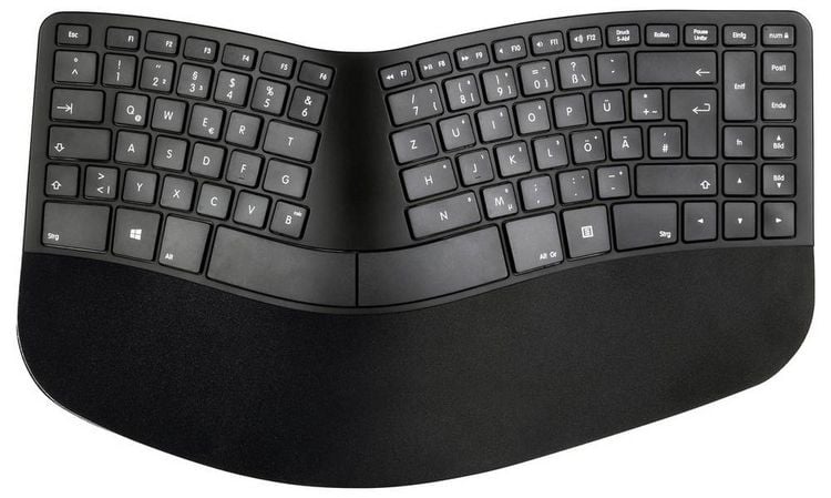 Produktbild: Matias FK413PCD-DE Sculpted Ergonomic Rechargeable Keyboard Kabellos Tastatur Deutsch, QWERTZ Schwarz Ergonomisch