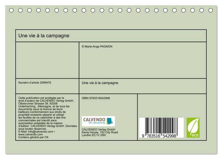 Produktbild: Une vie &agrave; la campagne (Calendrier de bureau 2026 DIN A5 vertical), CALVENDO calendrier mensuel