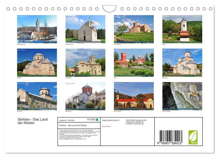 Produktbild: Serbien - Das Land der Kl&ouml;ster (Wandkalender 2026 DIN A4 quer), CALVENDO Monatskalender