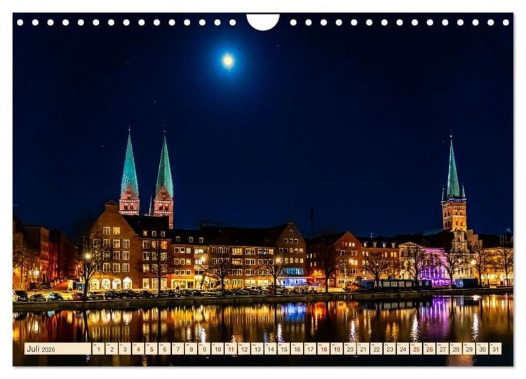 Produktbild: L&uuml;beck bei Nacht (Wandkalender 2026 DIN A4 quer), CALVENDO Monatskalender
