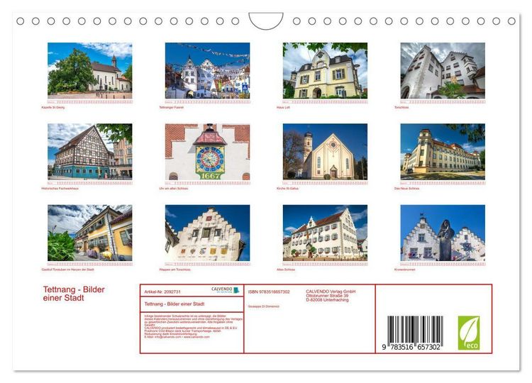 Produktbild: Tettnang - Bilder einer Stadt (Wandkalender 2026 DIN A4 quer), CALVENDO Monatskalender