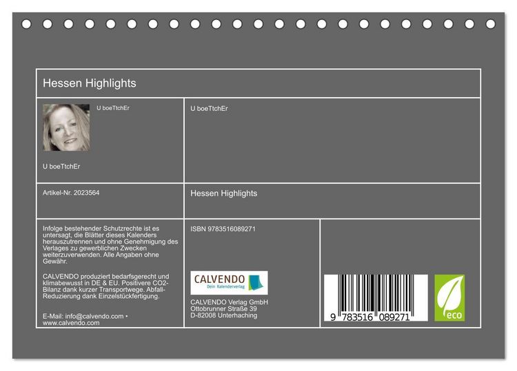 Produktbild: Hessen Highlights (Tischkalender 2026 DIN A5 quer), CALVENDO Monatskalender