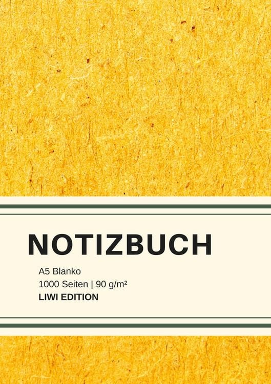 Produktbild: Dickes Notizbuch 1000 Seiten - A5 blanko - Hardcover gelb mit Leseband - wei&szlig;es Papier 90g/m