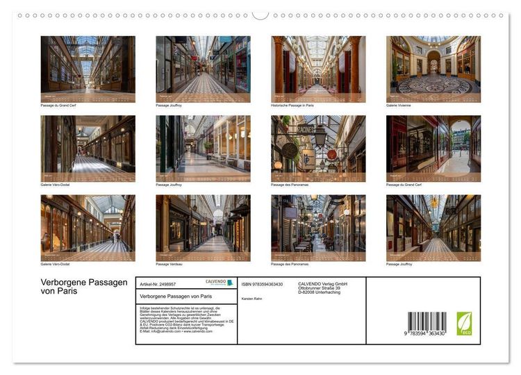 Produktbild: Verborgene Passagen von Paris (hochwertiger Premium Wandkalender 2027 DIN A2 quer), Kunstdruck in Hochglanz