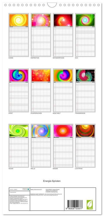 Produktbild: Familienplaner 2026 - Energie-Spiralen mit 5 Spalten (Wandkalender, 21 x 45 cm) CALVENDO
