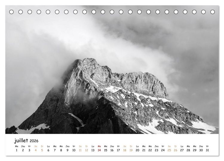 Produktbild: Terres de contraste &ndash; Une ann&eacute;e en monochrome (Calendrier de bureau 2026 DIN A5 vertical), CALVENDO calendrier mensuel