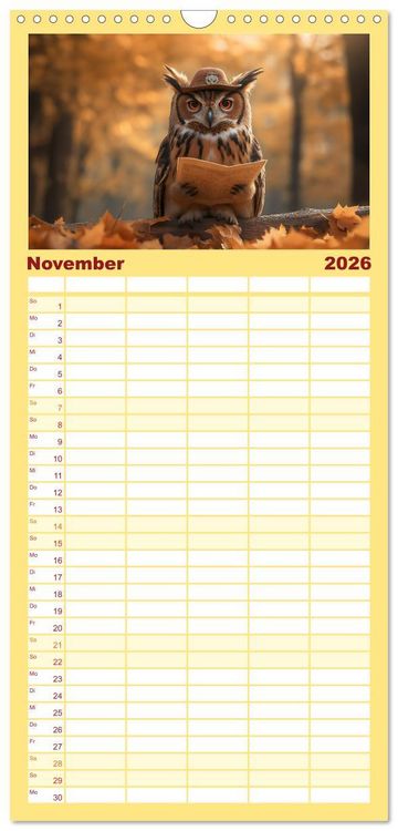 Produktbild: Familienplaner 2026 - Eulen im Wald - Die geheimen Jobs und Aufgaben mit 5 Spalten (Wandkalender, 21 x 45 cm) CALVENDO