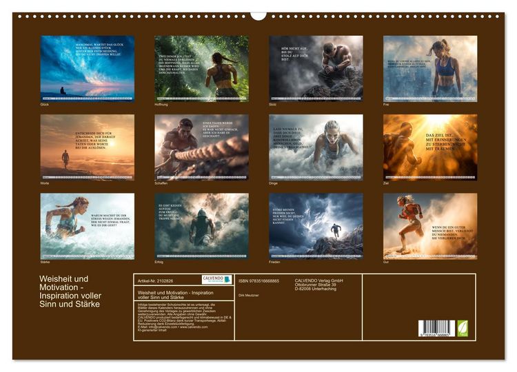 Produktbild: Weisheit und Motivation - Inspiration voller Sinn und St&auml;rke (Wandkalender 2026 DIN A2 quer), CALVENDO Monatskalender