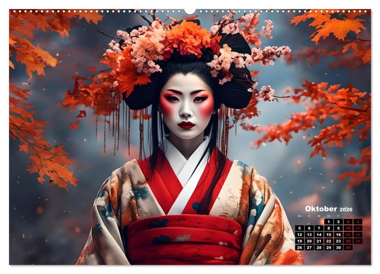 Produktbild: Geishas Portraits von japanischen Gastgeberinnen inspiriert (Wandkalender 2026 DIN A2 quer), CALVENDO Monatskalender