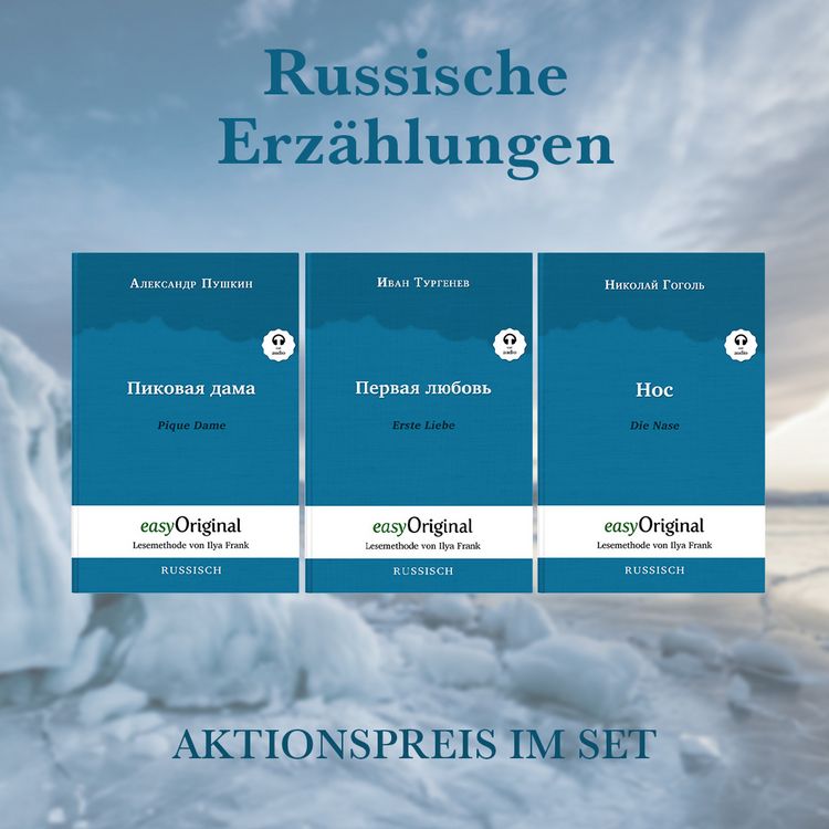 Produktbild: Russische Erz&auml;hlungen Geschenkset - 3 B&uuml;cher (mit Audio-Online) + Marmortr&auml;ume Schreibset Premium
