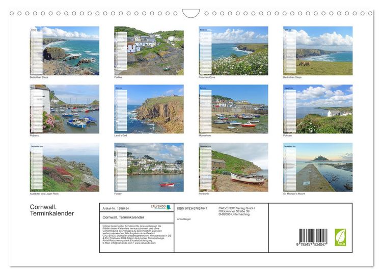 Produktbild: Cornwall. Terminkalender (Wandkalender 2026 DIN A3 quer), CALVENDO Monatskalender