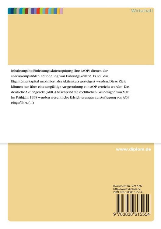 Produktbild: Aktienoptionspl&auml;ne f&uuml;r das Topmanagement