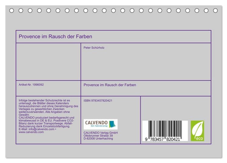 Produktbild: Provence im Rausch der Farben (Tischkalender 2026 DIN A5 quer), CALVENDO Monatskalender