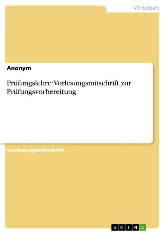 Produktbild: Pr&uuml;fungslehre: Vorlesungsmitschrift zur Pr&uuml;fungsvorbereitung