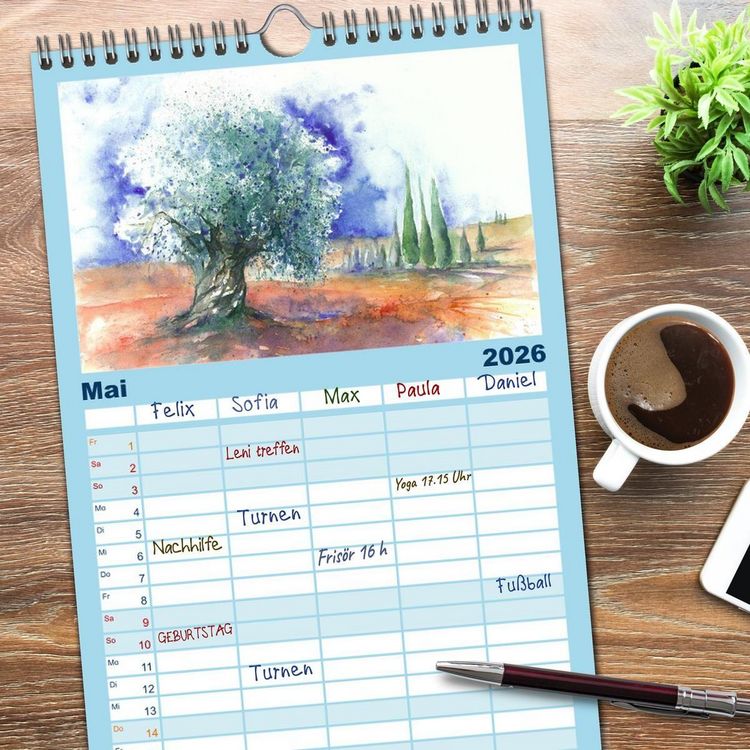 Produktbild: Familienplaner 2026 - Toskana Aquarelle mit 5 Spalten (Wandkalender, 21 x 45 cm) CALVENDO