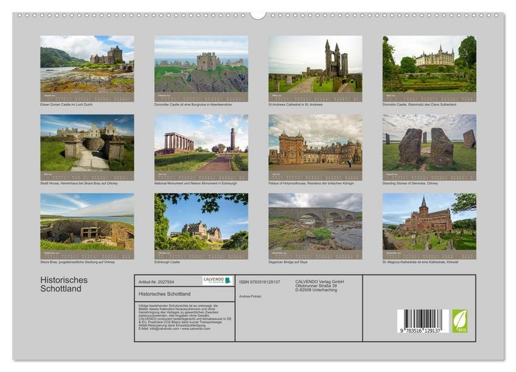 Produktbild: Historisches Schottland (hochwertiger Premium Wandkalender 2026 DIN A2 quer), Kunstdruck in Hochglanz