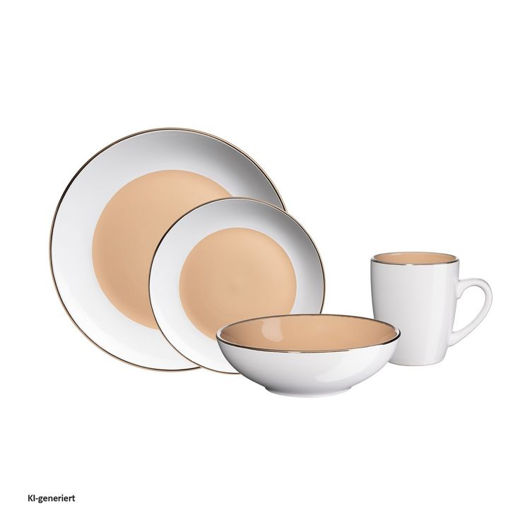 Produktbild: HTI-Living Kombiservice 16-teilig Metallicrand Cremewei&szlig; Hellbraun