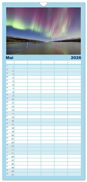 Produktbild: Familienplaner 2026 - Magie der Nordlichter Islands mit 5 Spalten (Wandkalender, 21 x 45 cm) CALVENDO