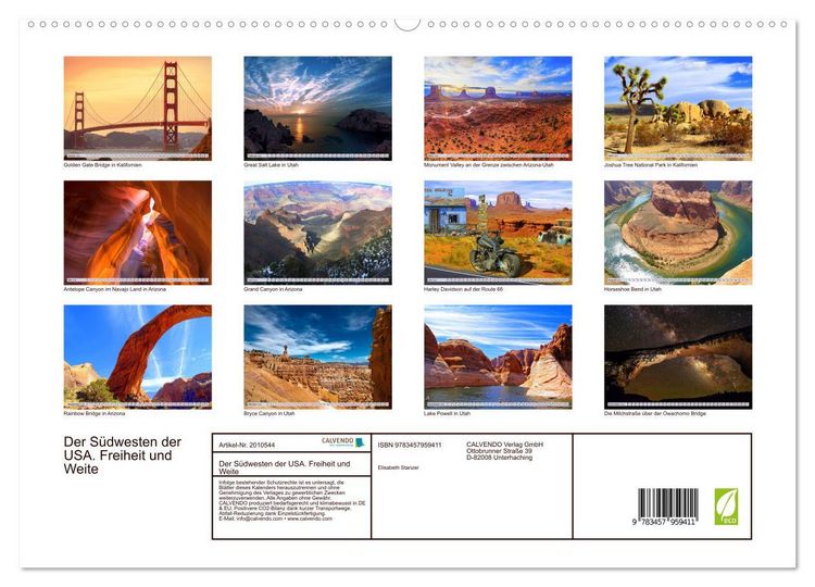 Produktbild: Der S&uuml;dwesten der USA. Freiheit und Weite (hochwertiger Premium Wandkalender 2026 DIN A2 quer), Kunstdruck in Hochglanz