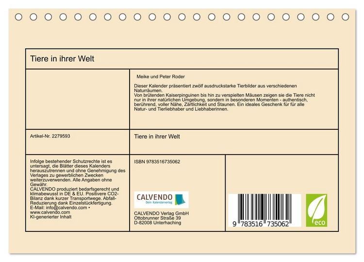 Produktbild: Tiere in ihrer Welt (Tischkalender 2026 DIN A5 quer), CALVENDO Monatskalender