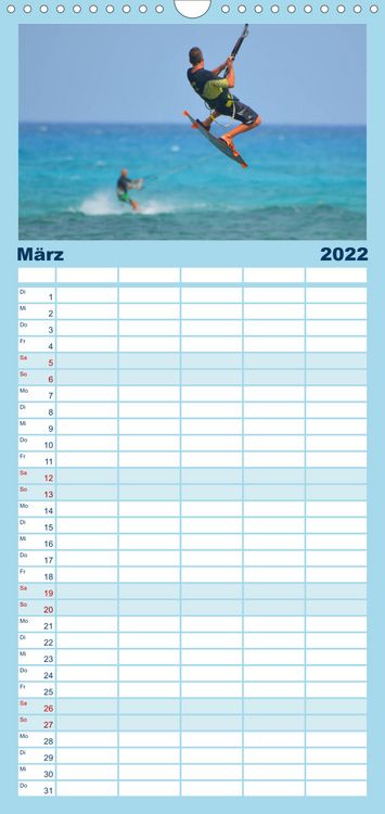 Produktbild: Familienplaner Kitesurfen - Wind und Wellen (Wandkalender 2022 , 21 cm x 45 cm, hoch)