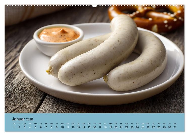 Produktbild: Bayrische Wei&szlig;wurst - Traditioneller K&uuml;chenkalender f&uuml;r Genie&szlig;er (Wandkalender 2026 DIN A2 quer), CALVENDO Monatskalender