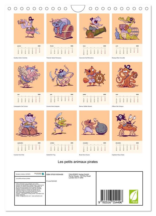 Produktbild: Les petits animaux pirates (Calendrier mural 2026 DIN A4 horizontal), CALVENDO calendrier mensuel