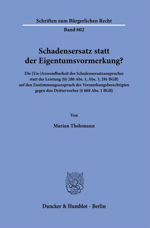 Produktbild: Schadensersatz statt der Eigentumsvormerkung?