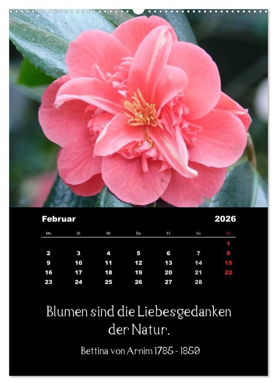 Produktbild: Spr&uuml;che und Zitate ber&uuml;hmter Personen &uuml;ber Blumen und Natur (hochwertiger Premium Wandkalender 2026 DIN A2 hoch), Kunstdruck in Hochglanz