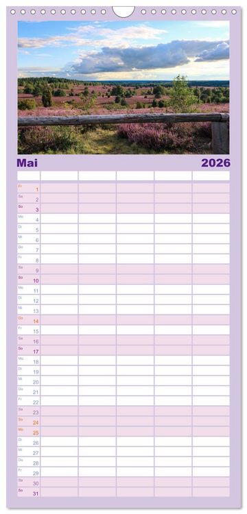 Produktbild: Familienplaner 2026 - Wanderung durch die zauberhafte L&uuml;neburger Heide mit 5 Spalten (Wandkalender, 21 x 45 cm) CALVENDO
