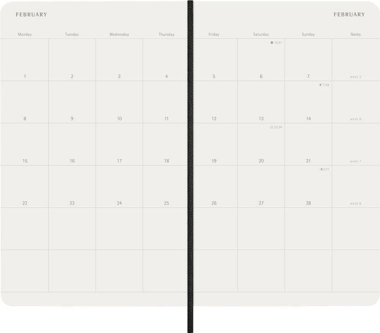 Produktbild: Moleskine 12 Monate Monatsnotizkalender 2027, L/A5, 1 Mo = 2 Seiten, Linierte Seiten, Weicher Einband, Schwarz
