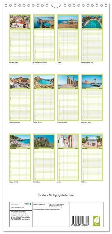 Produktbild: Familienplaner 2027 - Rhodos - Die Highlights der Insel mit 5 Spalten (Wandkalender, 21 x 45 cm) CALVENDO