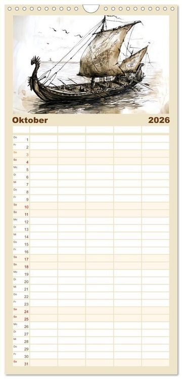 Produktbild: Familienplaner 2026 - G&ouml;tter der Wikinger - Skizzen zur Welt der Nordischen Mythologie mit 5 Spalten (Wandkalender, 21 x 45 cm) CALVENDO