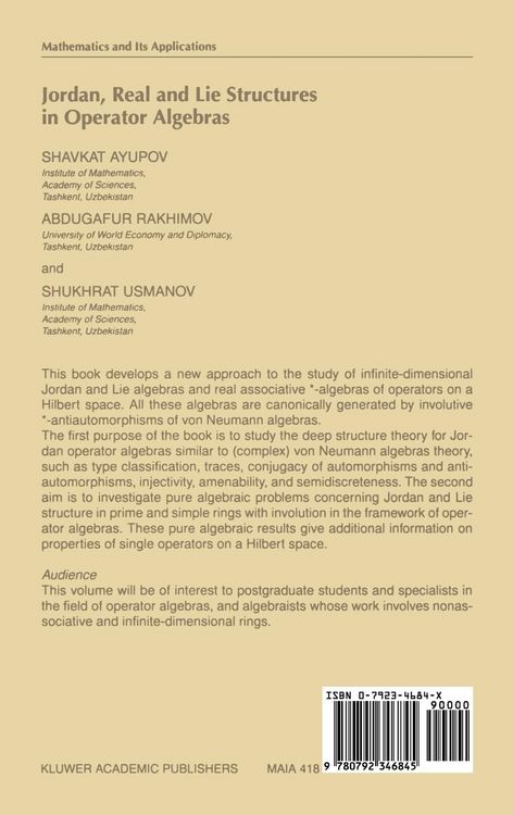 Produktbild: Jordan, Real and Lie Structures in Operator Algebras