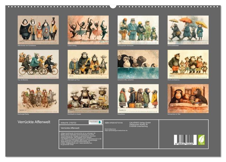 Produktbild: Verr&uuml;ckte Affenwelt (hochwertiger Premium Wandkalender 2026 DIN A2 quer), Kunstdruck in Hochglanz