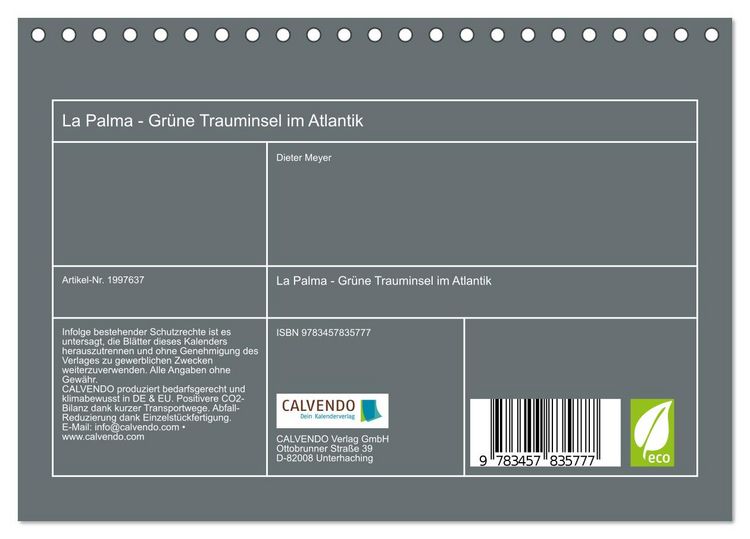 Produktbild: La Palma - Gr&uuml;ne Trauminsel im Atlantik (Tischkalender 2026 DIN A5 quer), CALVENDO Monatskalender