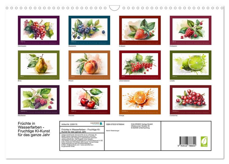 Produktbild: Fr&uuml;chte in Wasserfarben - Fruchtige KI-Kunst f&uuml;r das ganze Jahr (Wandkalender 2027 DIN A3 quer), CALVENDO Monatskalender