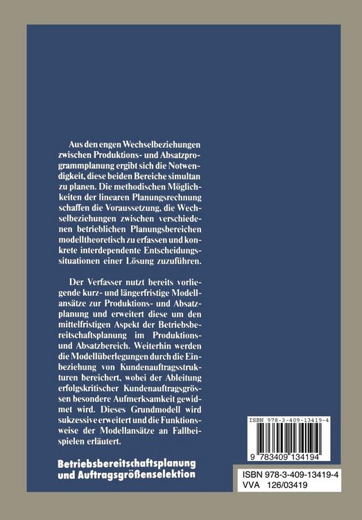 Produktbild: Betriebsbereitschaftsplanung und Auftragsgr&ouml;&szlig;enselektion