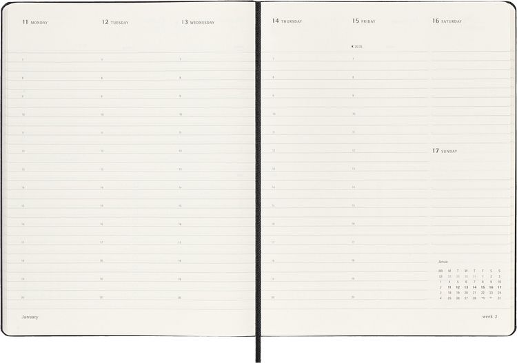 Produktbild: Moleskine 12 Monate Pro Wochen Notizkalender 2027, Pro XL, 1 Wo = 2 Seiten, vertikal, Spalten f&uuml;r Notizen, fester Einband, Schwarz<BR>