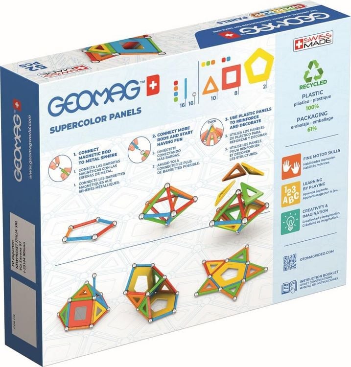 Produktbild: Invento 507058 - Geomag Classic Supercolor Panels Recycled 52 pcs, Magnetischer Baukasten, Magnetspielzeuge