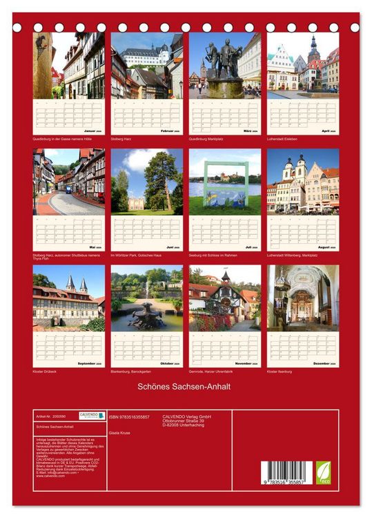 Produktbild: Sch&ouml;nes Sachsen-Anhalt (Tischkalender 2026 DIN A5 hoch), CALVENDO Monatskalender
