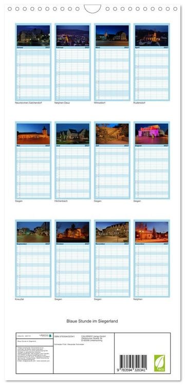 Produktbild: Familienplaner 2027 - Blaue Stunde im Siegerland mit 5 Spalten (Wandkalender, 21 x 45 cm) CALVENDO