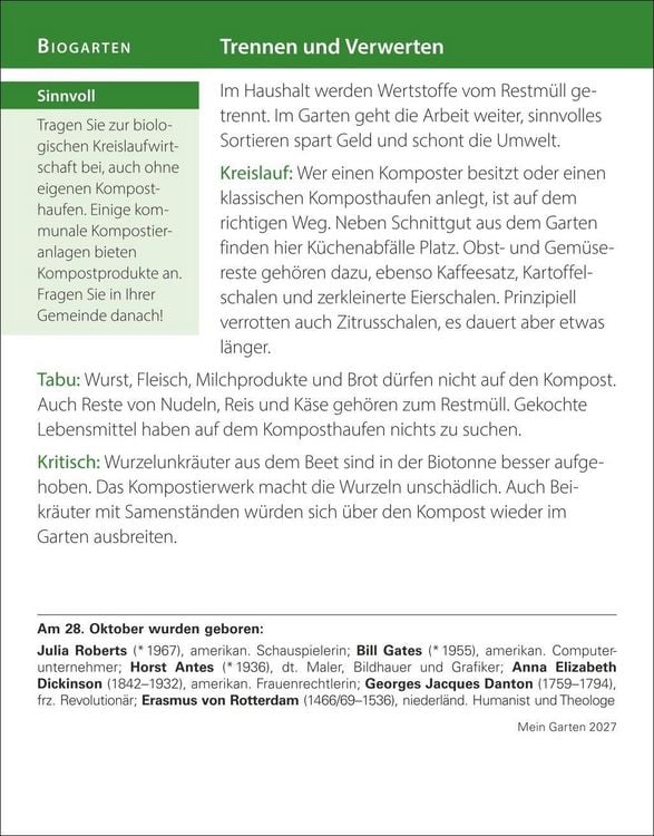Produktbild: Mein Garten Tagesabrei&szlig;kalender 2027 - Praktische Tipps f&uuml;r 2027