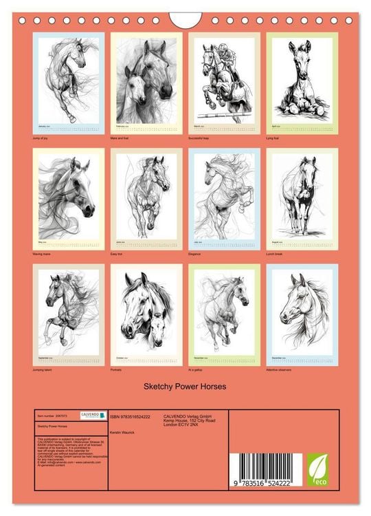Produktbild: Sketchy Power Horses (Wall Calendar 2026 DIN A4 portrait), CALVENDO 12 Month Wall Calendar