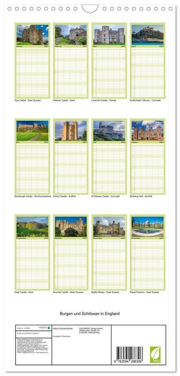Produktbild: Familienplaner 2027 - Burgen und Schl&ouml;sser in England mit 5 Spalten (Wandkalender, 21 x 45 cm) CALVENDO