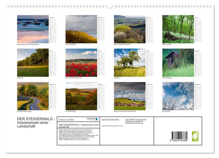 Produktbild: DER STEIGERWALD - Impressionen einer Landschaft (hochwertiger Premium Wandkalender 2026 DIN A2 quer), Kunstdruck in Hochglanz