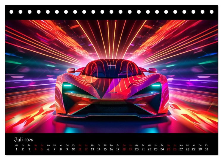 Produktbild: Futuristische Neon Cars (Tischkalender 2026 DIN A5 quer), CALVENDO Monatskalender